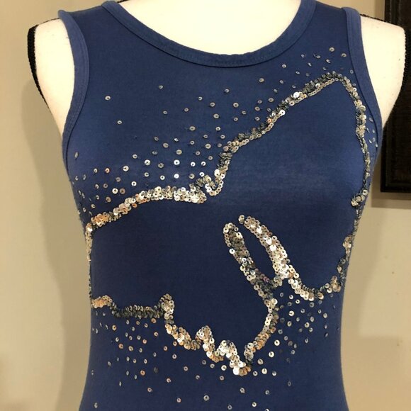 *ZARA* Blue x Silver Sequin Sleeveless Top Size S - Picture 2 of 5